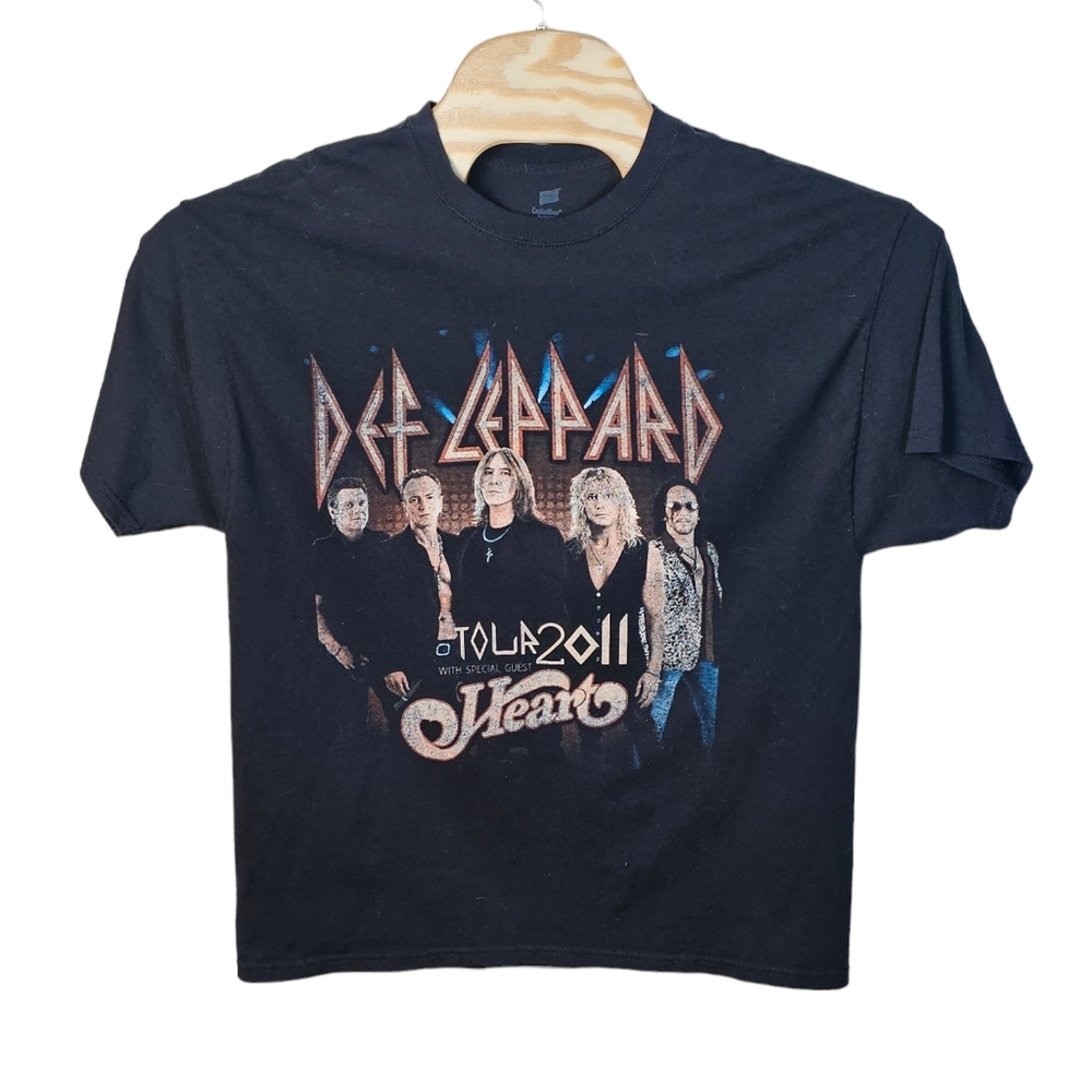 DEF LEPPARD W Heart Mirror Ball‎ Tour Cities Dates Black T-Shirt Size Adult XL